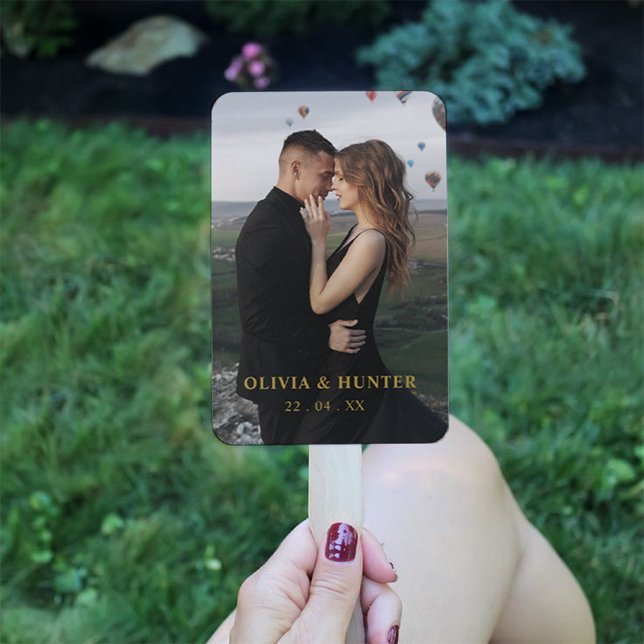 Moderne Black, Gold Wedding Program Fans mit Foto Fächer (Modern Black, Gold Wedding Program Fans with Photo)