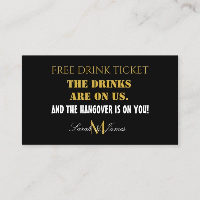Moderne Black & Gold Wedk Drink Card Visitenkarte (Vorderseite)