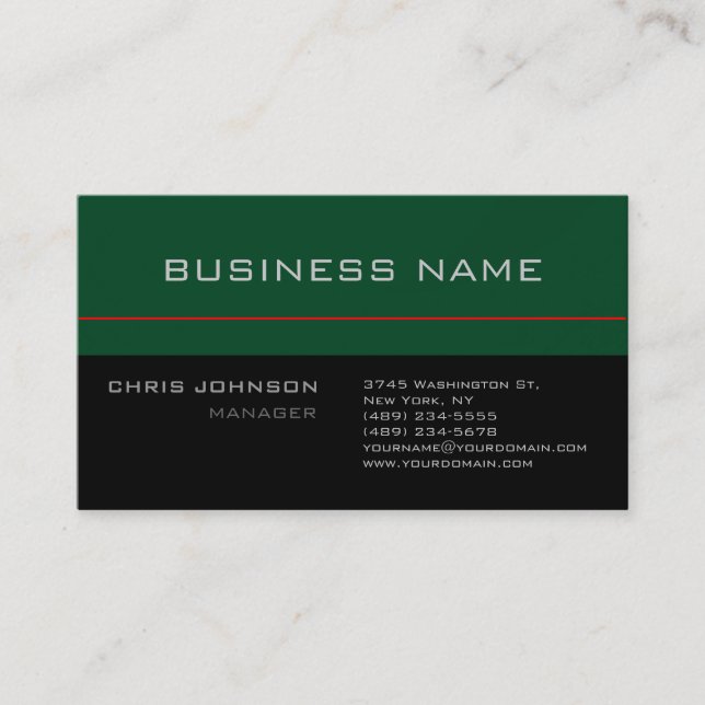 Moderne Black Gray Green Red Trendy Business Card Visitenkarte (Vorderseite)