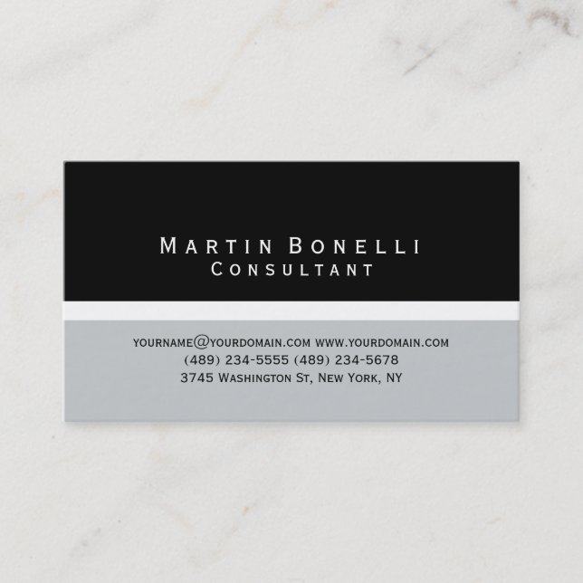 Moderne Black Gray Minimal Consultant Business Car Visitenkarte (Vorderseite)