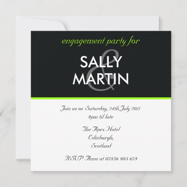 Moderne Black & Green Engagement Party Einladung (Vorderseite)