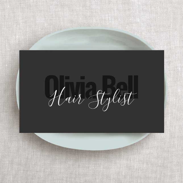 Moderne Black Hair Stylist Business Card Visitenkarte (Von Creator hochgeladen)