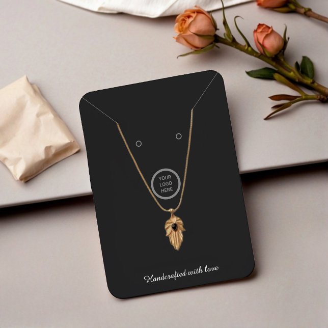 Moderne Black Logo Necklace Juwelier Display Card Telefonnummerkarte (Jewelry Card in Black)