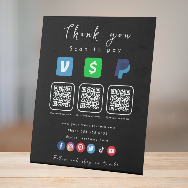 Moderne Black Multi QR Code Paypal Venmo Cash App Sockelschild (Von Creator hochgeladen)