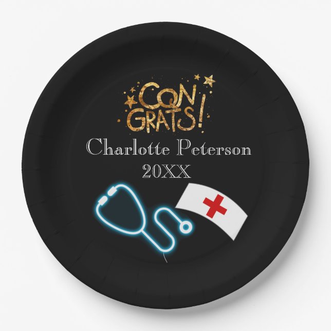 Moderne Black Nurse Graduation Party  Pappteller (Vorderseite)