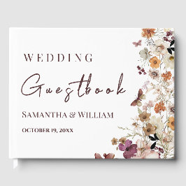 Moderne Black Pastel Wildblume Boho Wedding Gästebuch