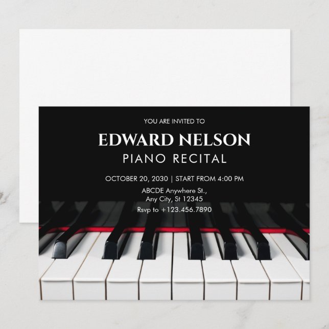Moderne Black Piano-Keyboards für Musik Einladung (Vorne/Hinten)