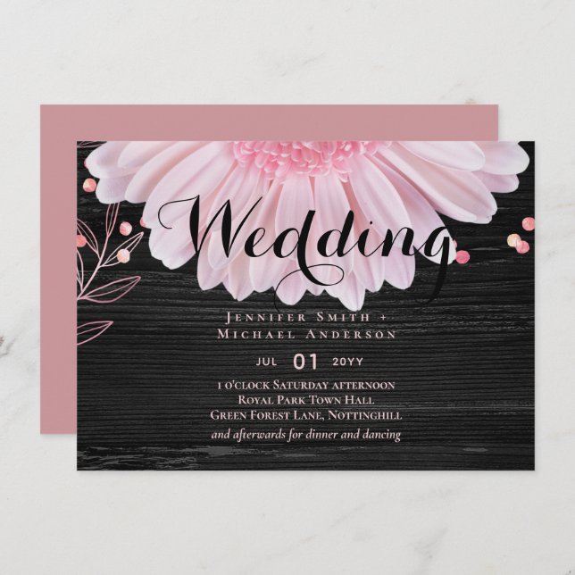 Moderne Black Pink Daisy Wedding (Vorne/Hinten)