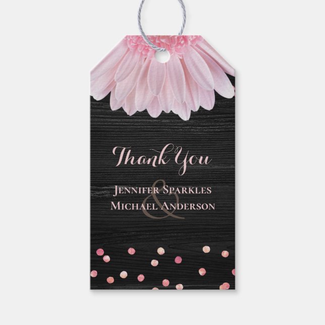 Moderne Black Pink Daisy Wedding Geschenkanhänger (Vorderseite)