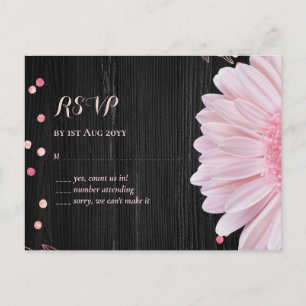 Moderne Black Pink Daisy Wedding Postkarte