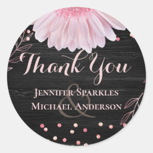 Moderne Black Pink Daisy Wedding Runder Aufkleber