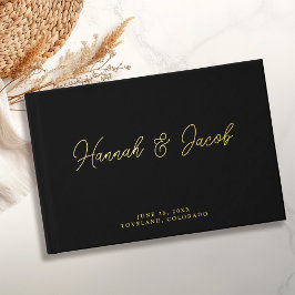 Moderne Black Real Gold Foil Hochzeit Gästebuch