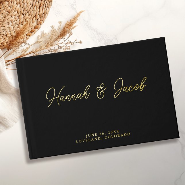 Moderne Black Real Gold Foil Hochzeit Gästebuch (Von Creator hochgeladen)