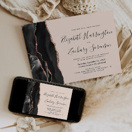 Moderne Black Rose Gold Agate Blush Hochzeit Einladung