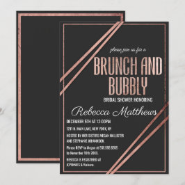 Moderne Black Rose Gold Chic Linear Brunch Bubbly Einladung