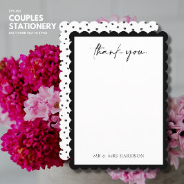 Moderne Black Scallop Edge Wedding Danke Card