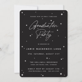 Moderne Black Script and Stars Graduation Party Einladung