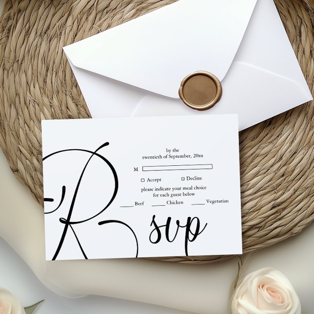 Moderne Black Script Hochzeit RSVP Karte (Von Creator hochgeladen)