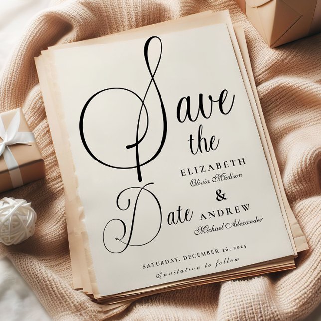 Moderne Black Script Hochzeit Save The Date (Von Creator hochgeladen)