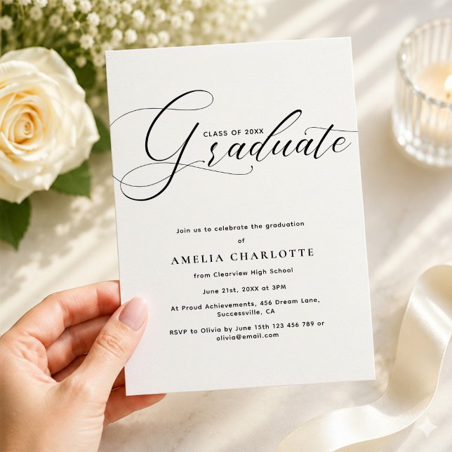 Moderne Black Script Typografy Graduation Party Einladung (Von Creator hochgeladen)