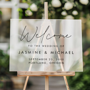Moderne Black Script Wedding Willkommen Mattiert Acrylschild