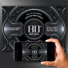 Moderne Black Silver 80. Geburtstagsparty Einladung