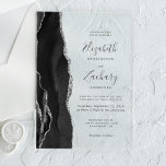 Moderne Black Silver Agate Hochzeit Acryleinladungen<br><div class="desc">Der links Rand dieser eleganten,  modernen Hochzeitseinladung besticht durch einen schwarzen Aquarellrahmen,  der mit Imitaten aus silberem Glitzer bestickt ist. Der anpassbare Text kombiniert handschriftlich,  kopperplate und kursiv Schriftart in Holzkohlegrau auf einem klaren Hintergrund.</div>