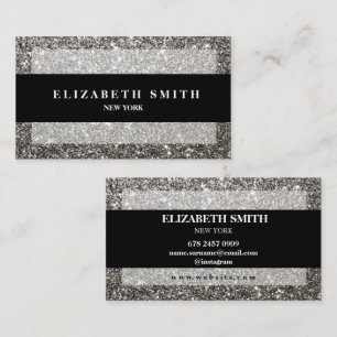 Moderne Black Silver Glitzer Business Card Visitenkarte