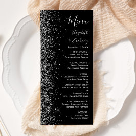 Moderne Black Silver Glitzer Edge Wedding Menükarte