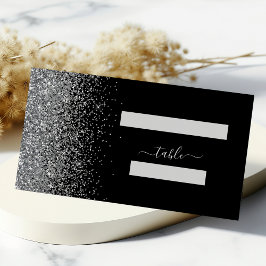 Moderne Black Silver Glitzer Edge Wedding Platzkarte