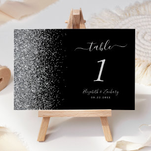 Moderne Black Silver Glitzer Edge Wedding Tischnummer