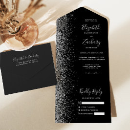 Moderne Black Silver Glitzer Wedding All In One Einladung