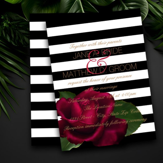 Moderne Black Stripe Rose Red Black Wedding Einladung (Von Creator hochgeladen)