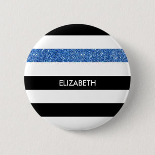 Moderne Black Stripes IMITATE Blue Glitz und Name Button