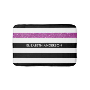 Moderne Black Stripes IMITATE Lila Glitz und Name Badematte