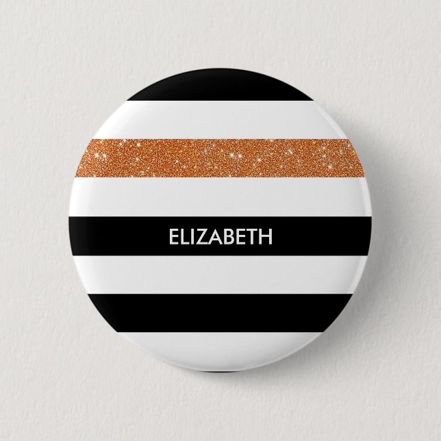 Moderne Black Stripes IMITATE Orange Glitz und Nam Button (Vorderseite)