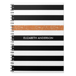 Moderne Black Stripes IMITATE Orange Glitz und Nam Notizblock