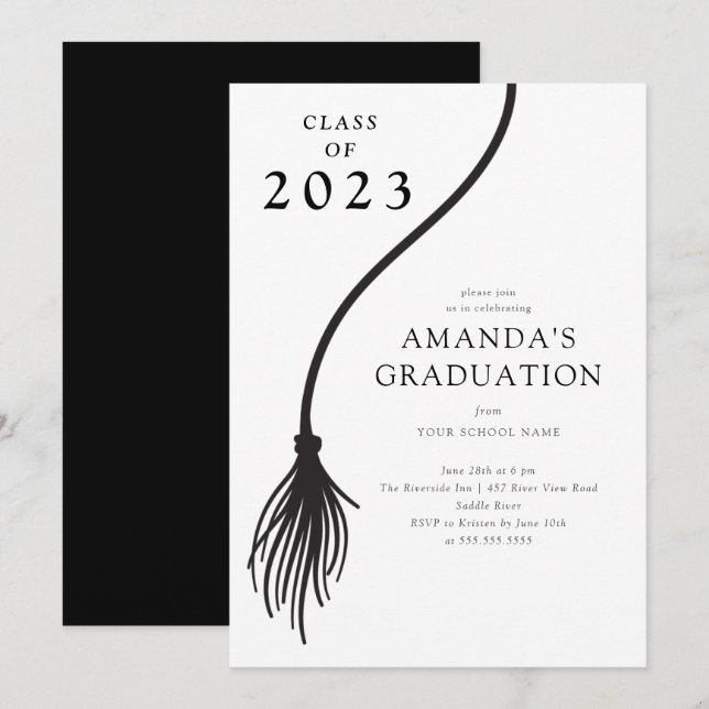 Moderne Black Tassel Graduation Party Einladung (Vorne/Hinten)