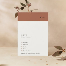 Moderne Black Terracotta Stripe Monogram Wedding RSVP Karte