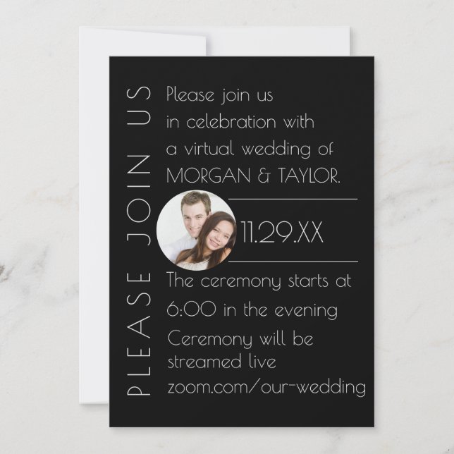 Moderne Black Tonal Virtual Wedding, Foto Einladung (Vorderseite)