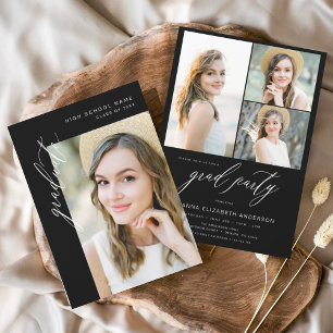 Moderne Black Trendy Foto Graduation Party Einladung