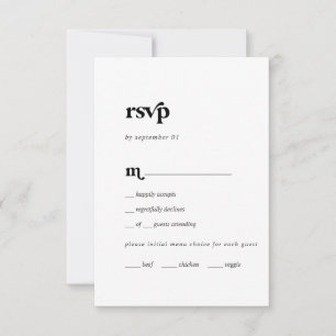 Moderne Black Typografy Menu RSVP Card