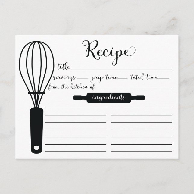 Moderne Black Whisk Recipe Card Postkarte (Vorderseite)