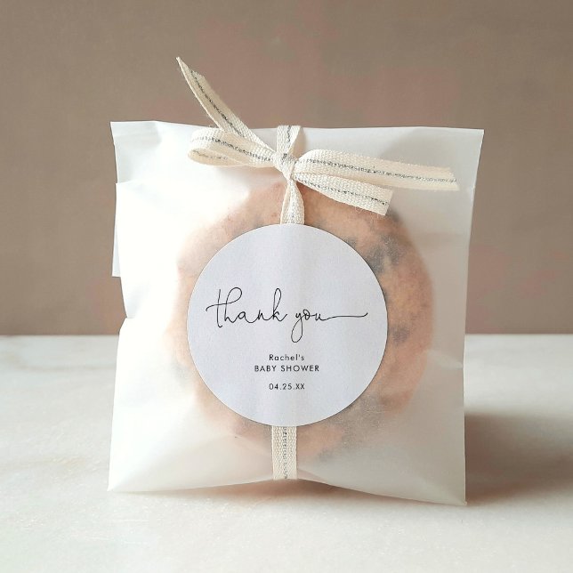 Moderne Black & White Baby Dusche Vielen Dank Runder Aufkleber (Von Creator hochgeladen)