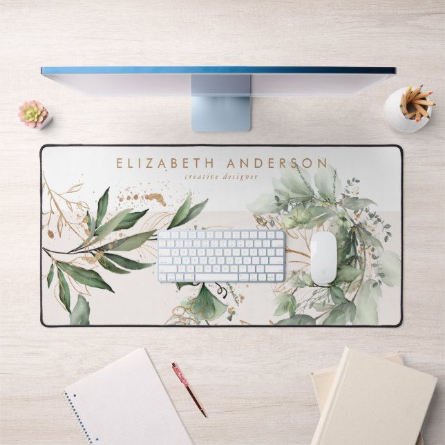 Moderne Blanc Blush Or Eucalyptus Entreprise Grand (Bureau 1)