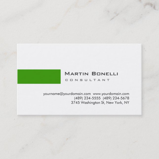 Moderne Blanc Vert Simple Consultant Carte de visi (Devant)
