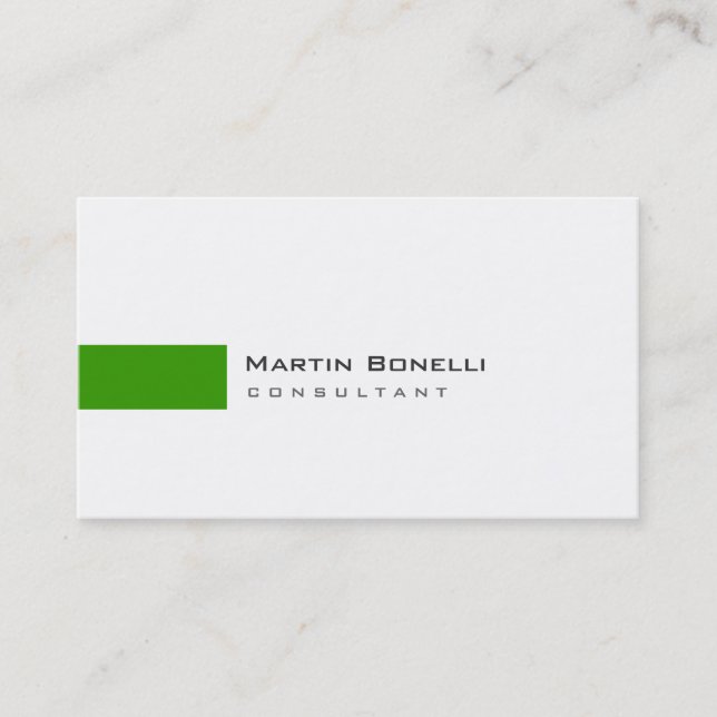 Moderne Blanc Vert Simple Consultant Carte de visi (Devant)