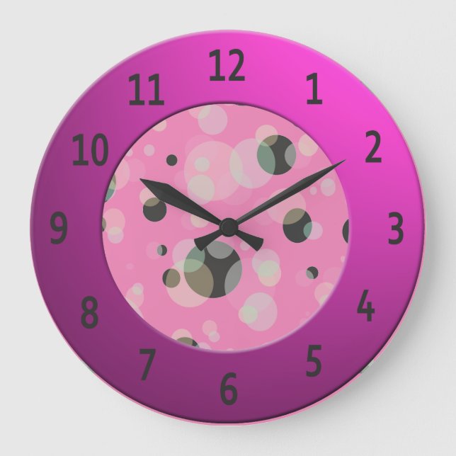 Moderne Blasen mit schlankem rosa Ziffern-Kreis Große Wanduhr (Vorderseite)