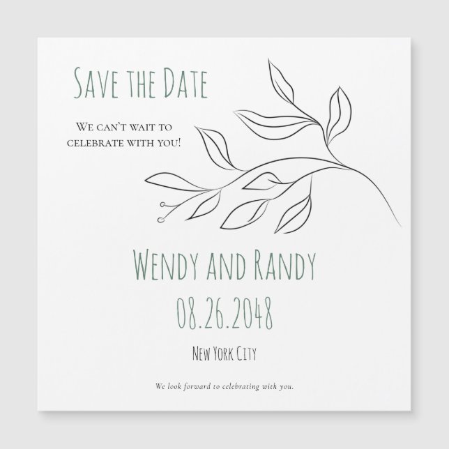 Moderne Blatt Magnetisches 'Save the Date' Magnetkarte (Vorderseite)