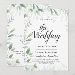 Moderne Blätter für Grünpflanzen Hochzeiten QR Cod Einladung